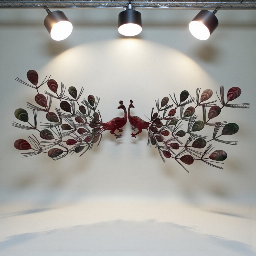 MCM Vintage Metal Peacock Wall Art Pair 1960's Birds Collectibles